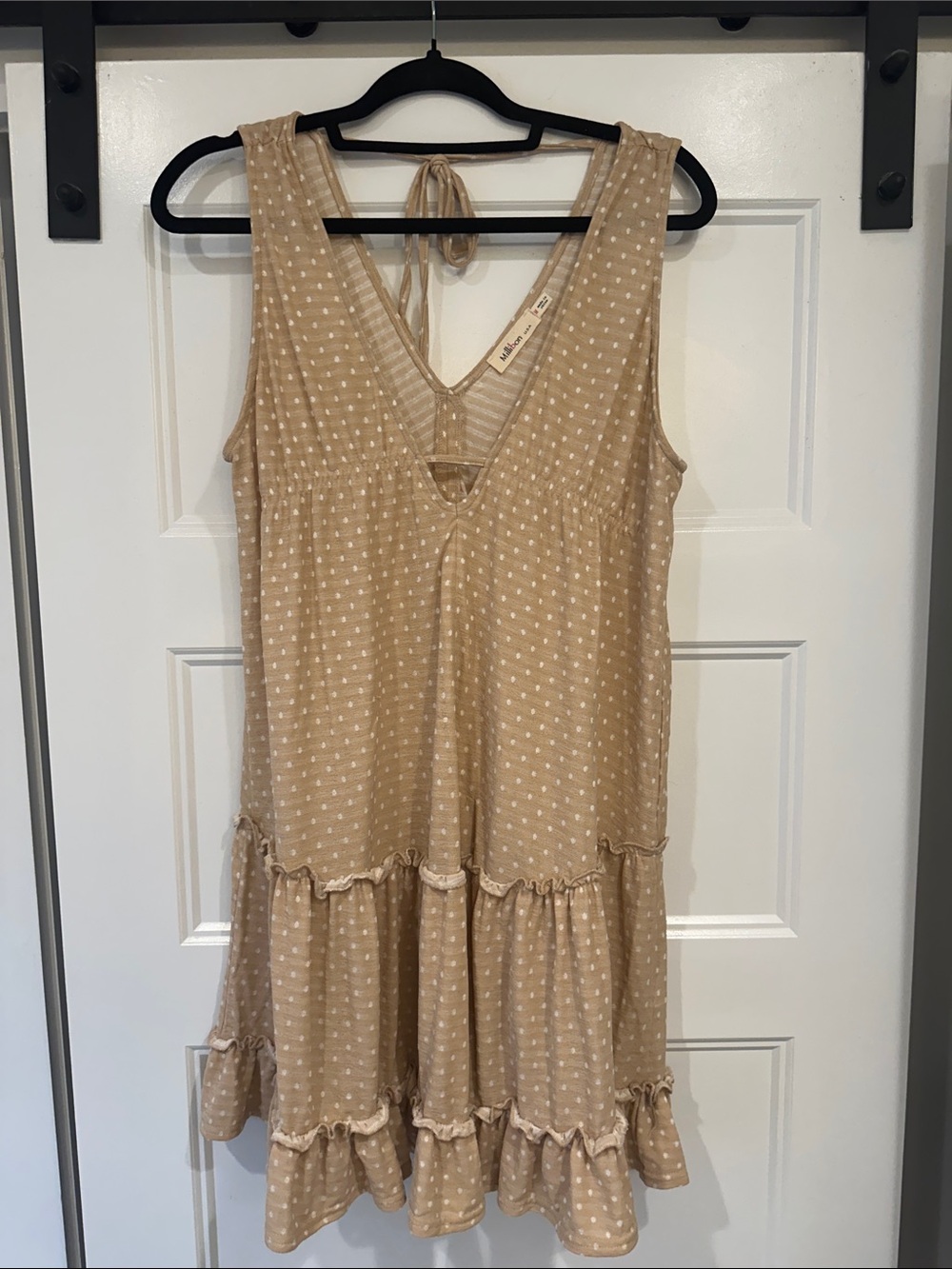 Millibon Beige Polka Dot Tiered Summer Dress